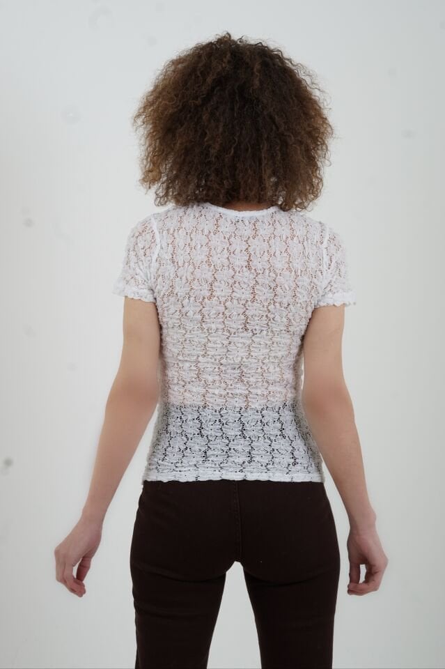 Beyaz O Yaka Dantel Bluz