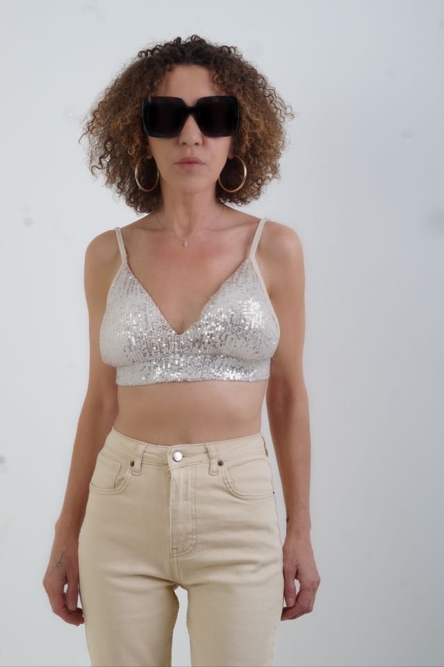 Bej Pul Payetli Pedli Büstiyer