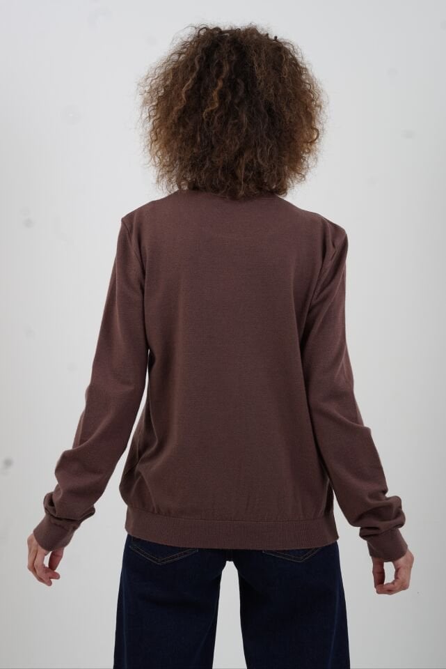 Kahve Flato Cepli Düğmeli Hırka