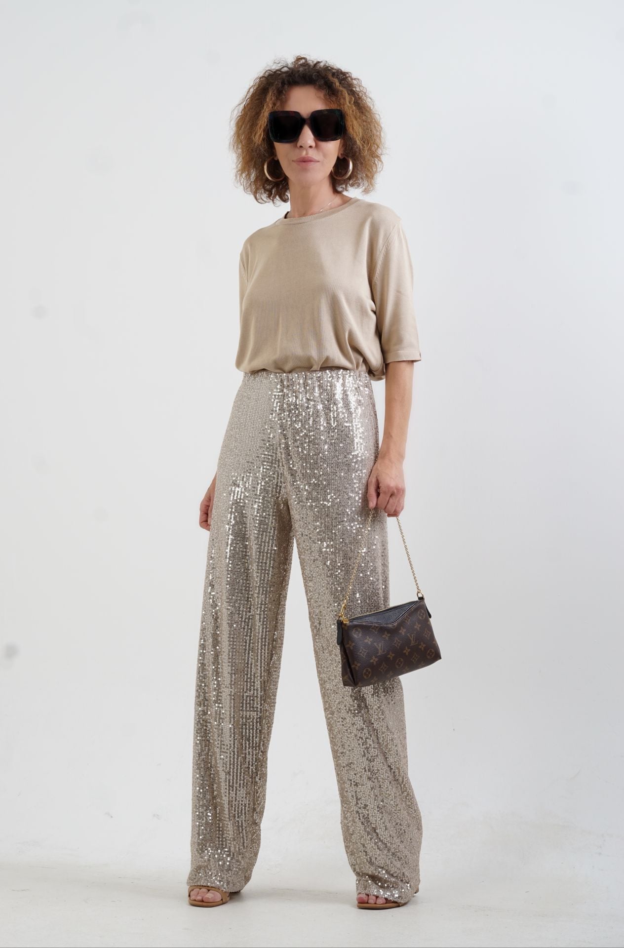 Vizon Pul Payetli Bol Paça Pantolon