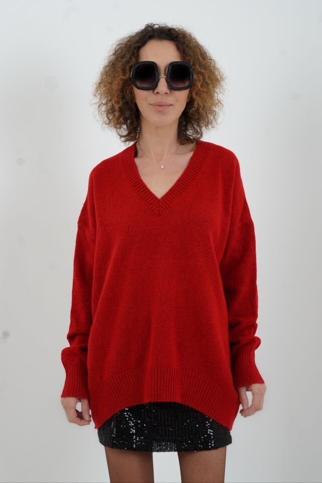 Kırmızı  Best V Yaka Kazak