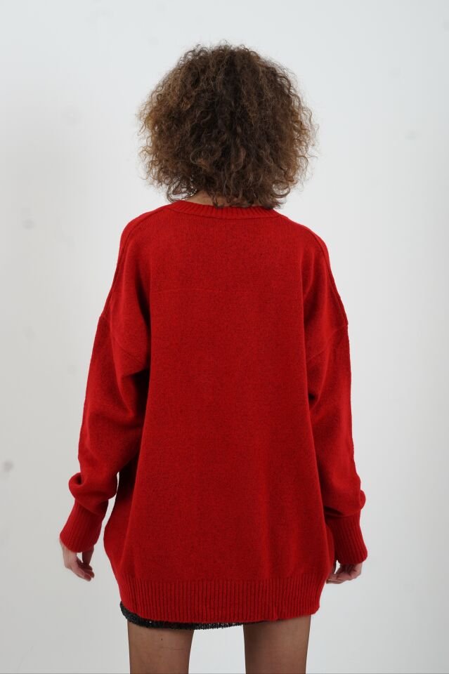 Kırmızı  Best V Yaka Kazak