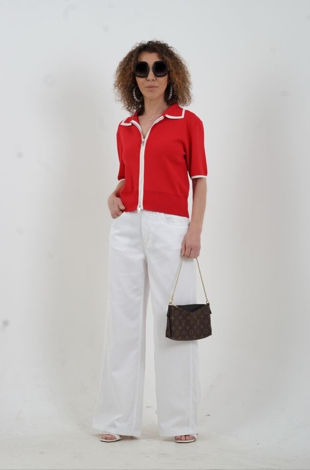 Beyaz Dökümlü Kumaş Denim Pantolon