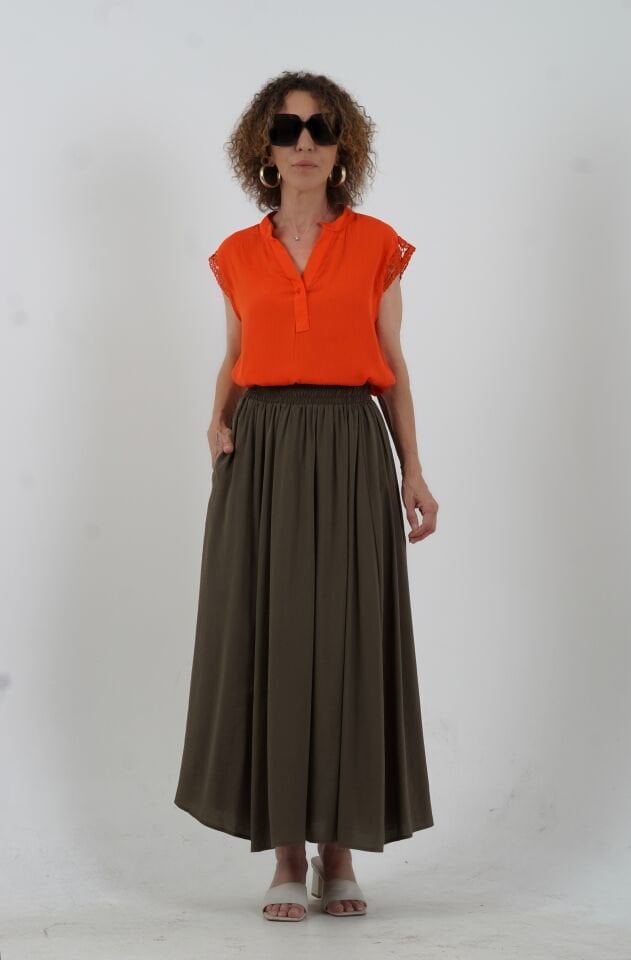 Haki Tensel Uzun Etek