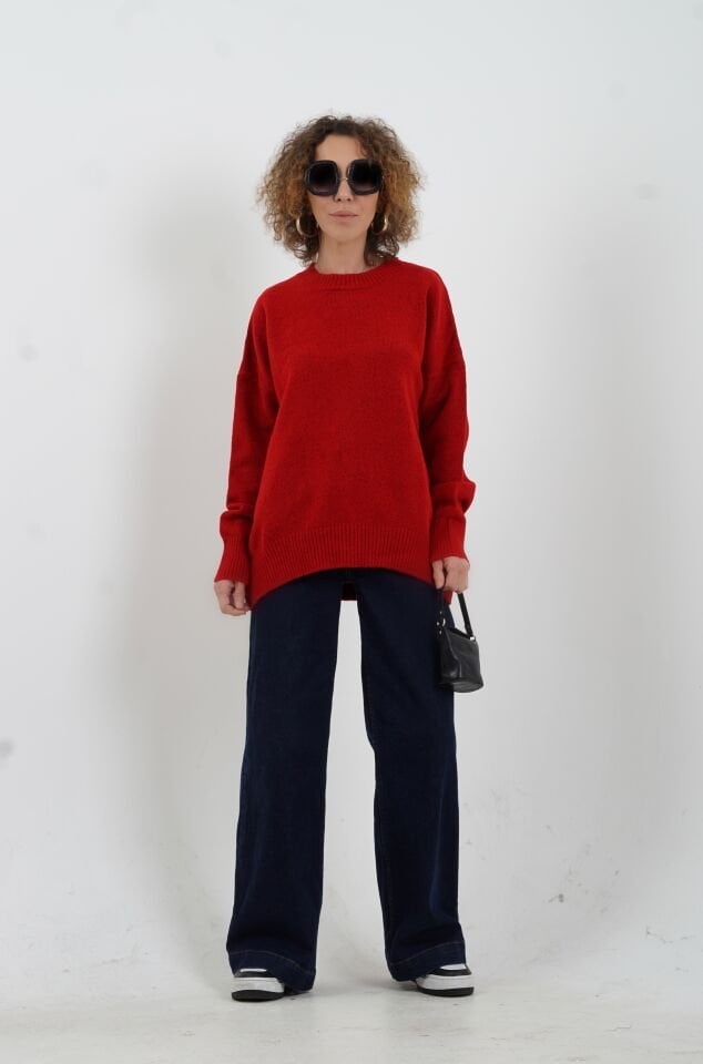 Kırmızı Best Bisiklet Yaka Kazak