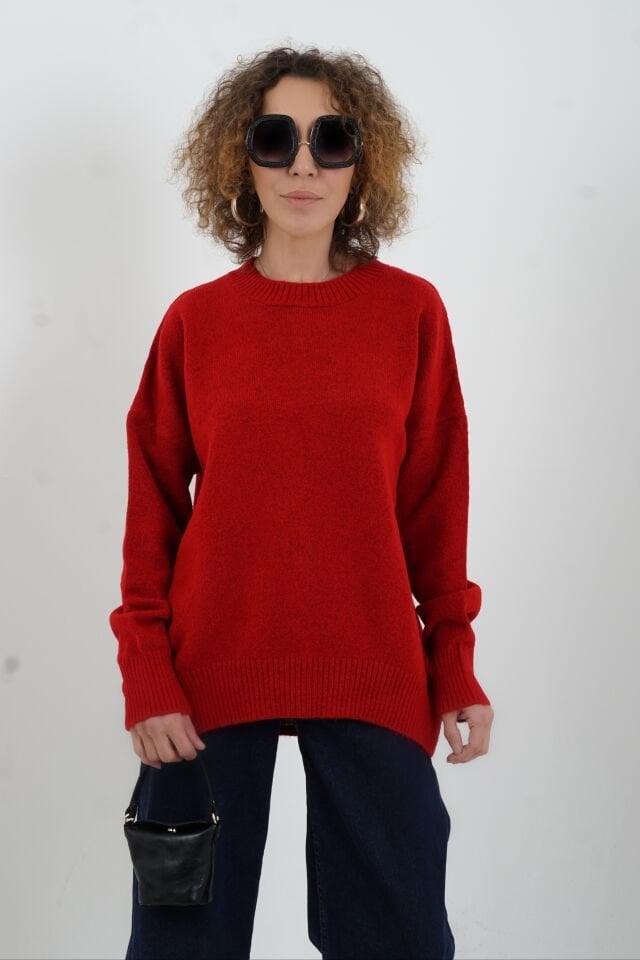 Kırmızı Best Bisiklet Yaka Kazak