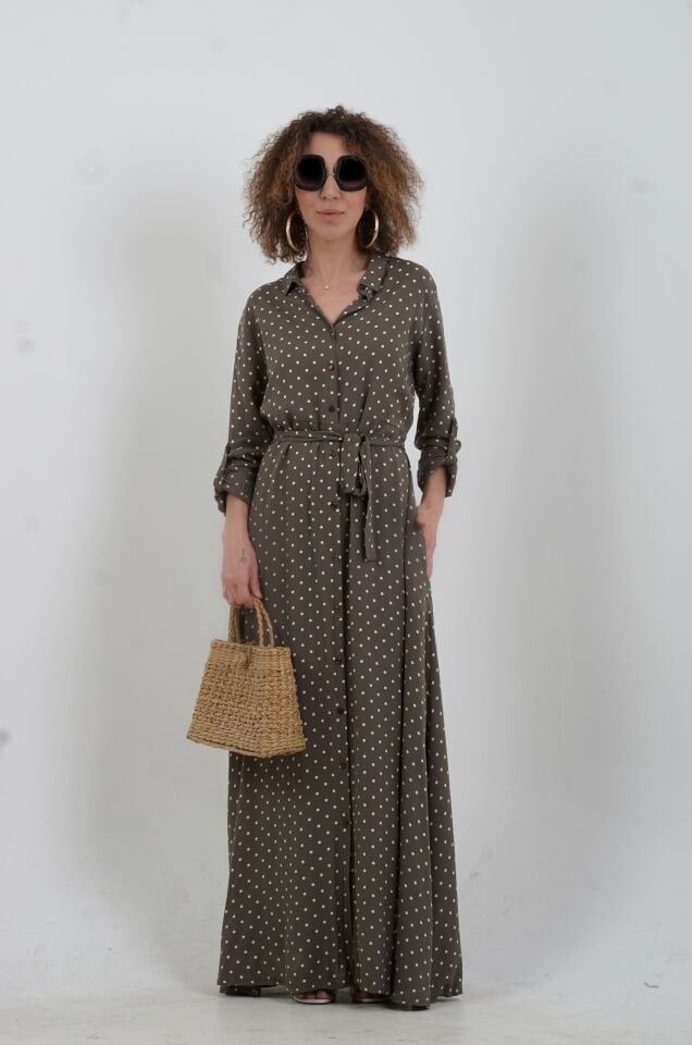 Poli Puantiyeli Gömlek Elbise