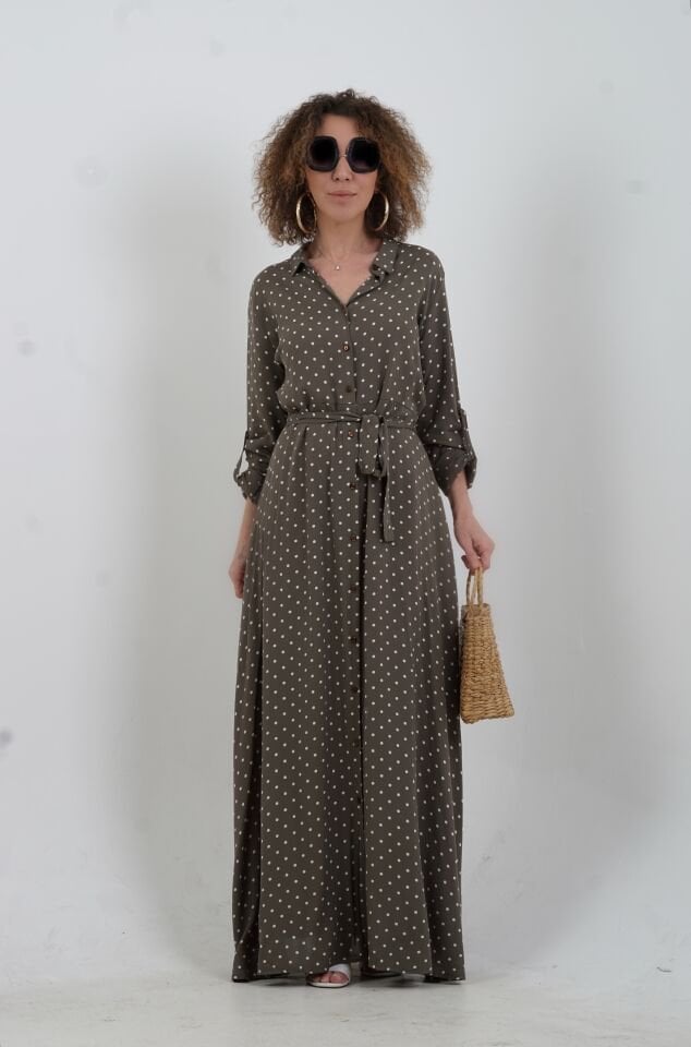 Poli Puantiyeli Gömlek Elbise