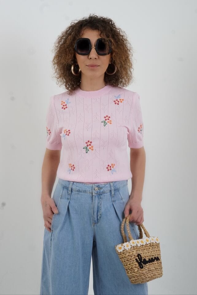 Mavi Önü Parçalı Pileli Denim Pantolon