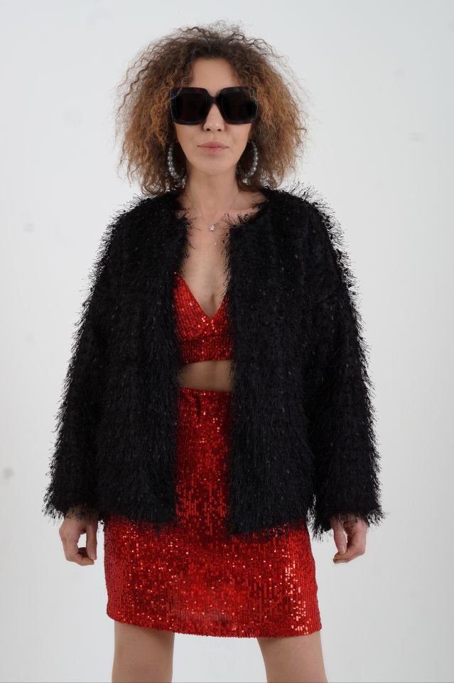 Siyah Saçaklı Ceket