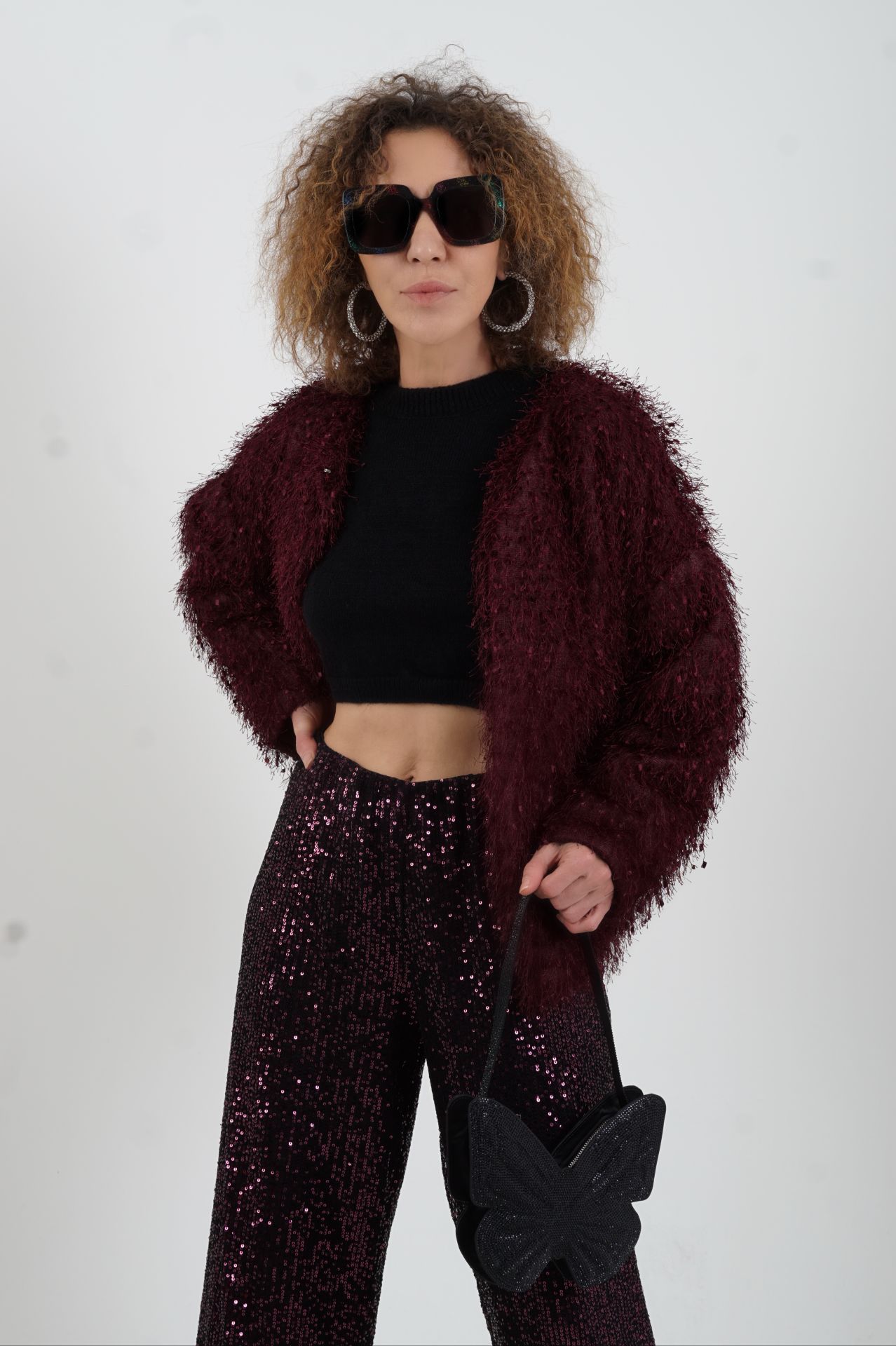 Bordo Saçaklı Ceket