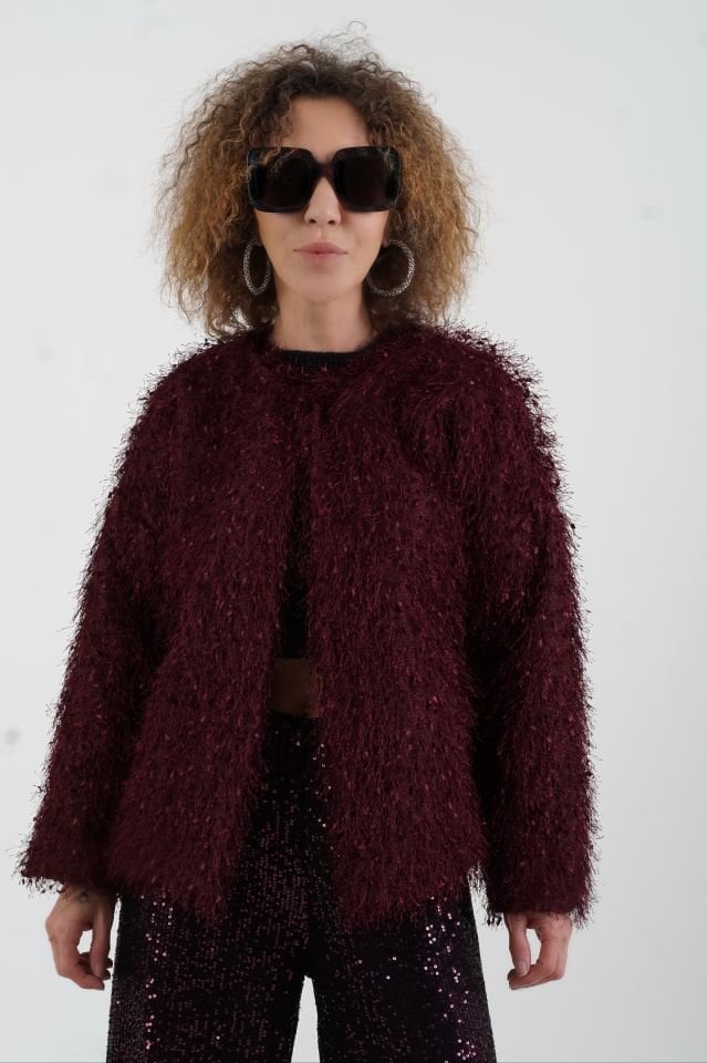 Bordo Saçaklı Ceket