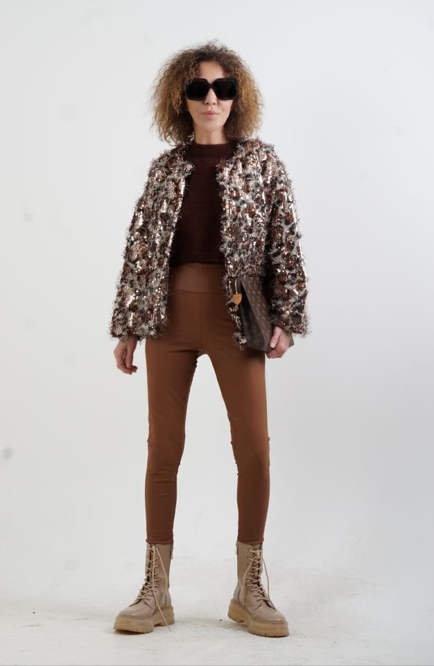 Leopar Pul Payetli Ceket