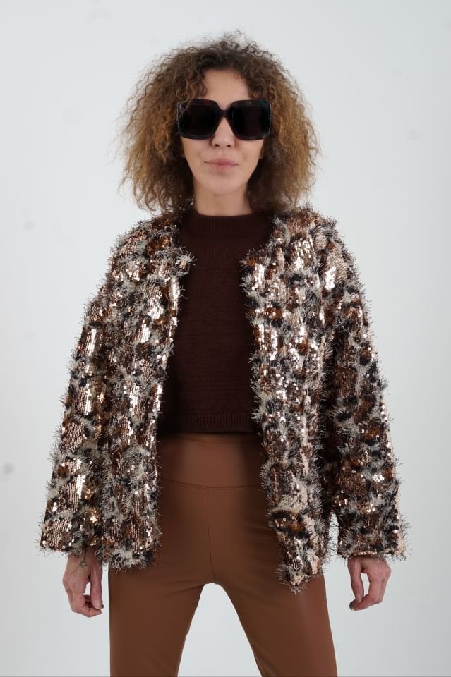 Leopar Pul Payetli Ceket