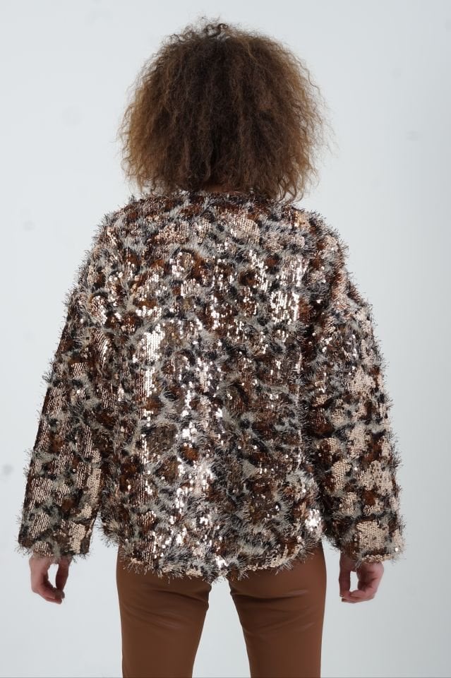 Leopar Pul Payetli Ceket