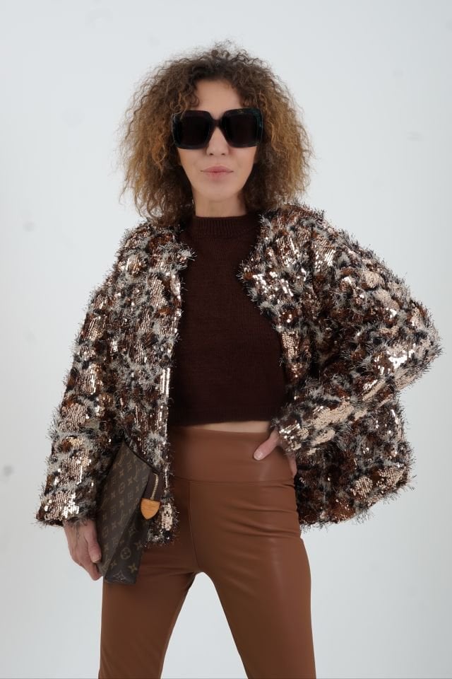 Leopar Pul Payetli Ceket