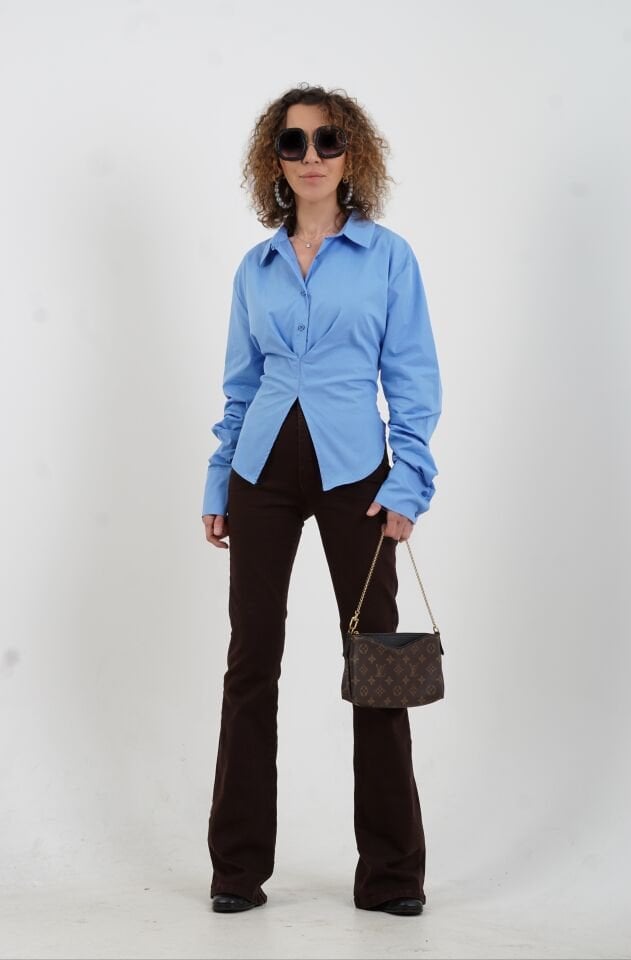 Kahve Pensli İspanyol Paça Denim Pantolon