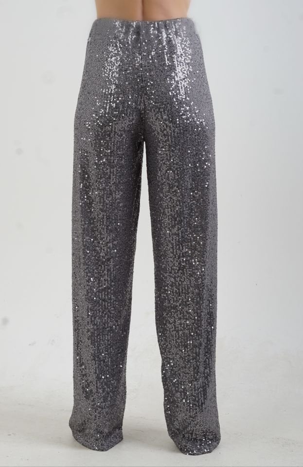 Gri Pul Payetli Bol Paça Pantolon