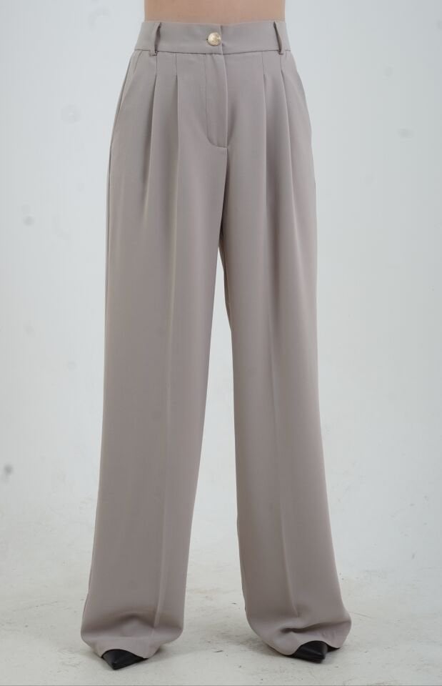 Koyu Bej Geniş Paça Pantolon
