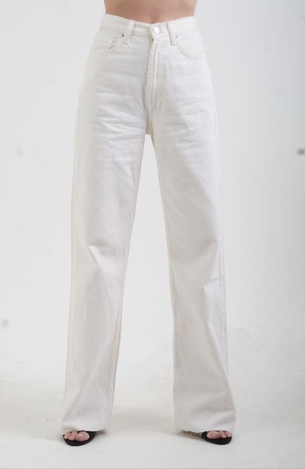 Ekru Geniş Paça Denim Pantolon