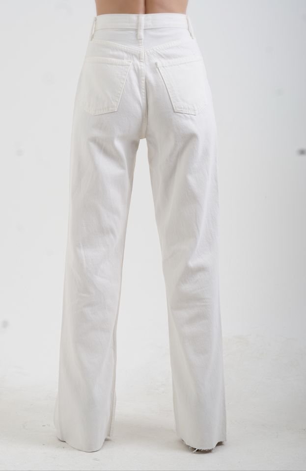 Ekru Geniş Paça Denim Pantolon