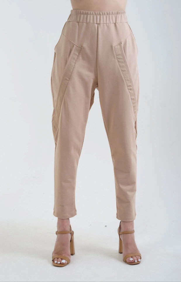 Diagonal Detaylı Jogger Pantolon BEJ - L