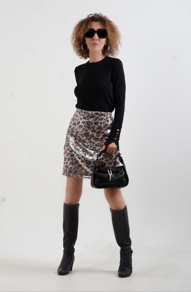 Leopar Pul Payetli Etek
