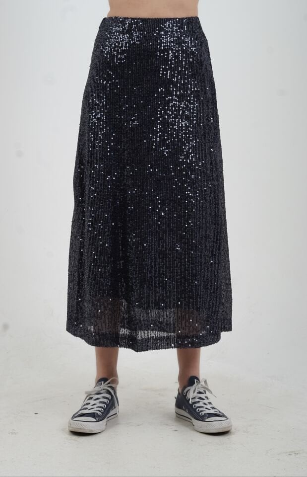 Füme Pul Payetli Midi Boy Çan Etek