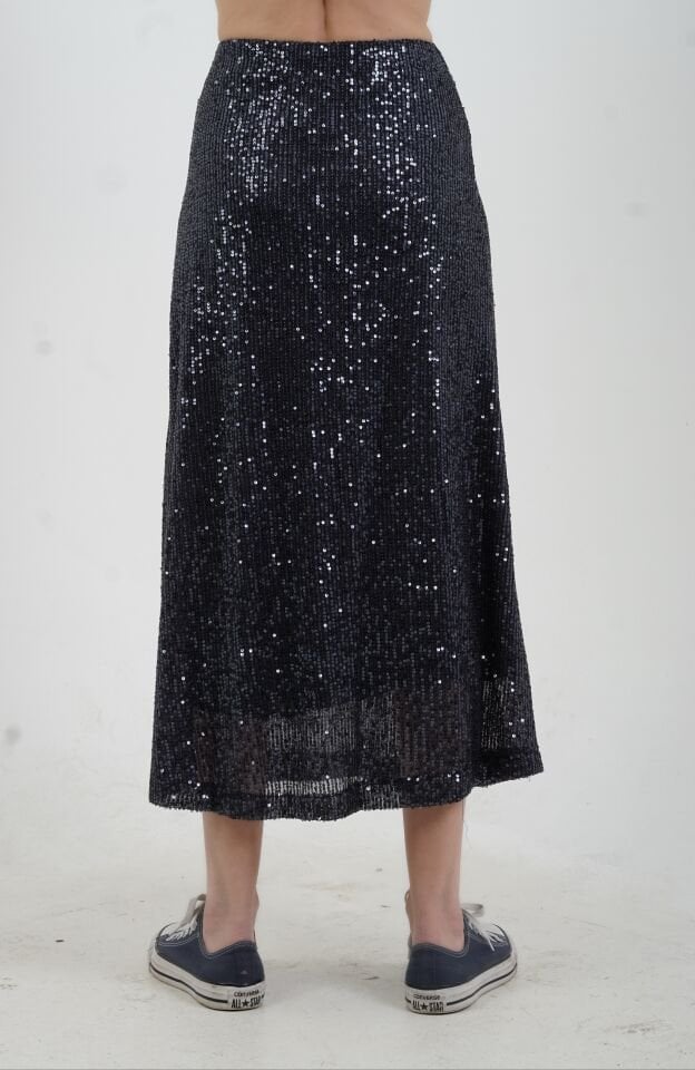 Füme Pul Payetli Midi Boy Çan Etek