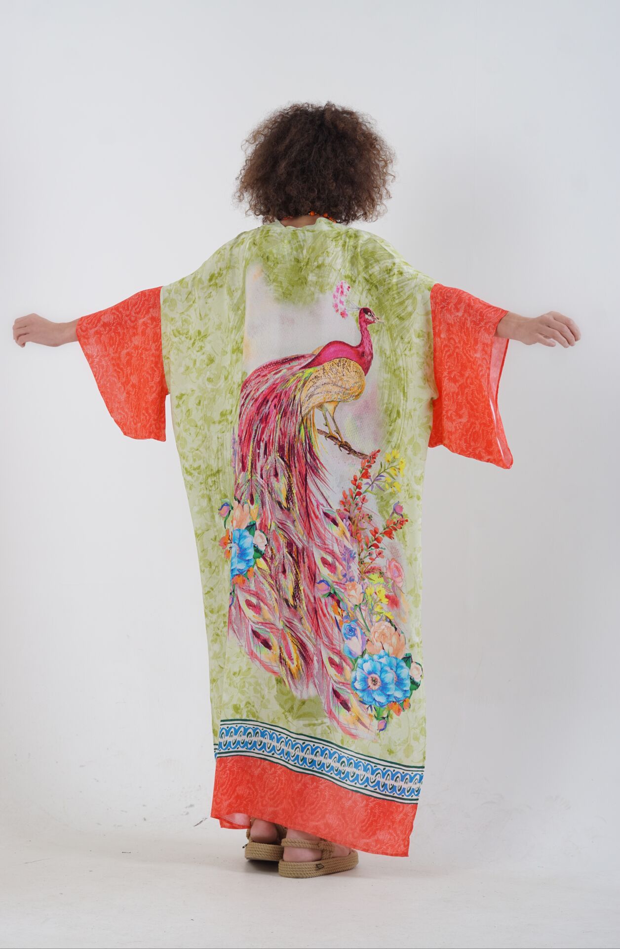 Yeşil Tavus Kuşu Desenli Kimono