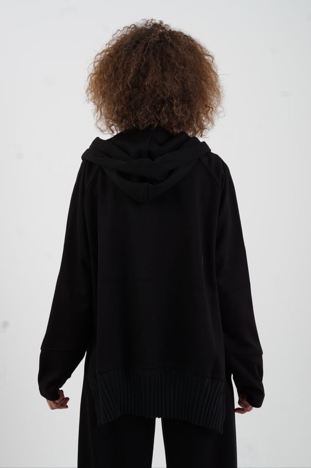 Siyah Fermuarlı Modal Sweatshirt Bol Paça Pantolon Takım