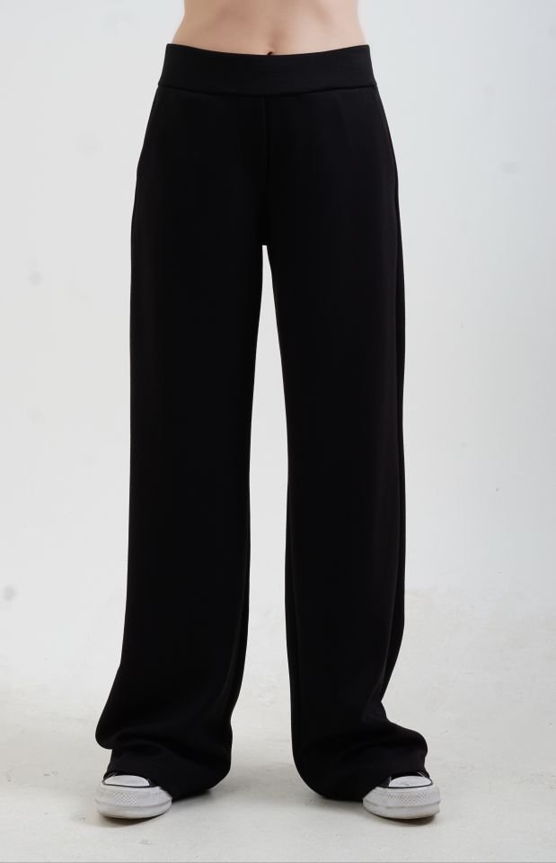Siyah Fermuarlı Modal Sweatshirt Bol Paça Pantolon Takım