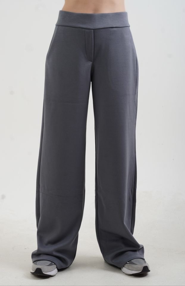 Gri Fermuarlı Modal Sweatshirt Bol Paça Pantolon Takım