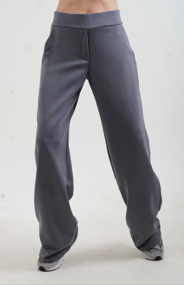 Gri Fermuarlı Modal Sweatshirt Bol Paça Pantolon Takım