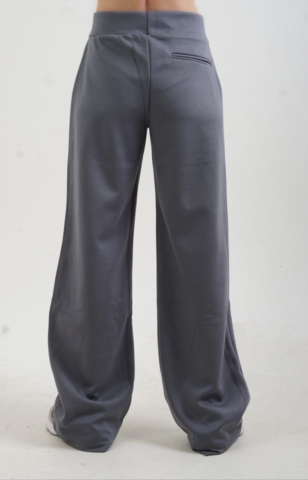 Gri Fermuarlı Modal Sweatshirt Bol Paça Pantolon Takım