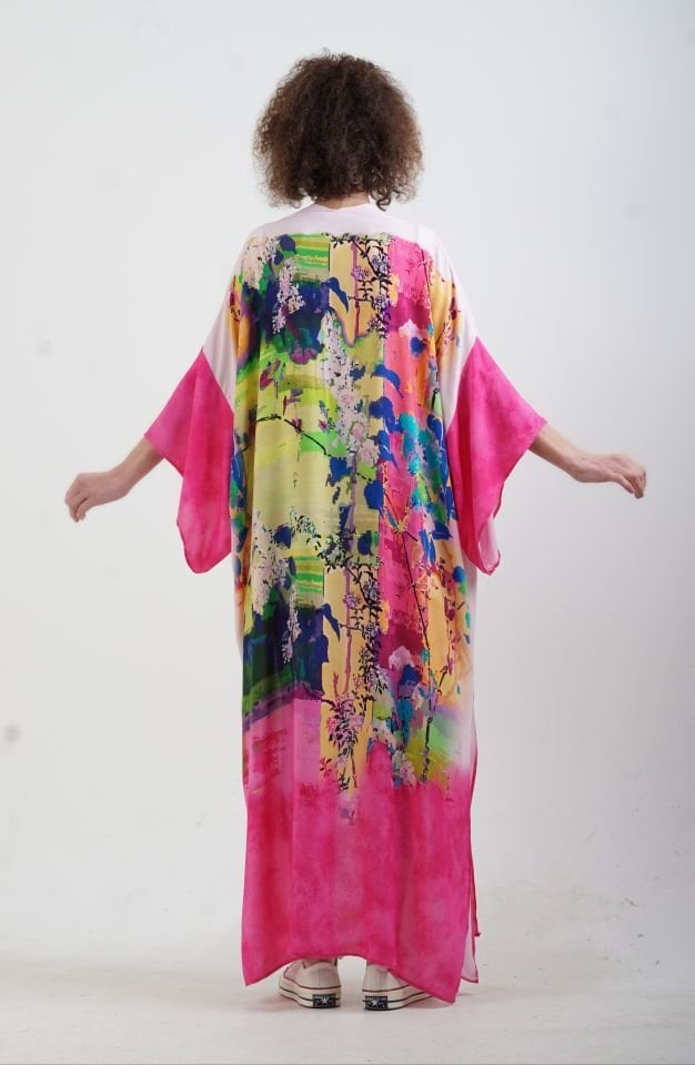 Fuşya Faralya Desenli Kimono