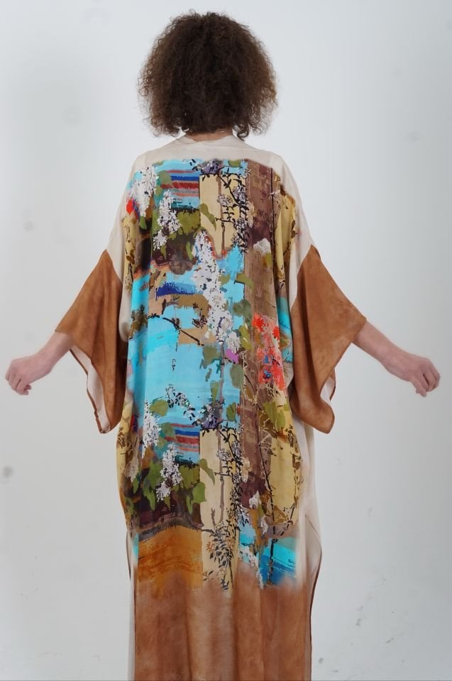 Kahve Faralya Desenli Kimono