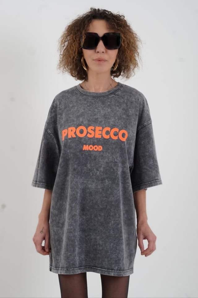 Antrasit Oranj Neon Baskılı Soluk Efektli Oversize Tshirt