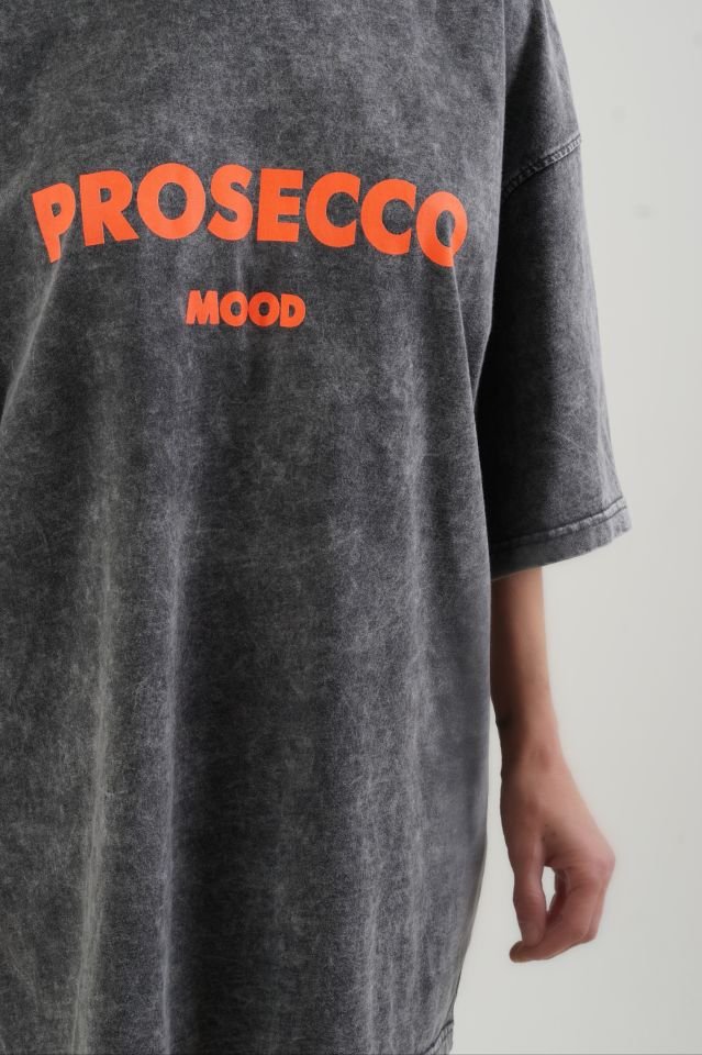Antrasit Oranj Neon Baskılı Soluk Efektli Oversize Tshirt