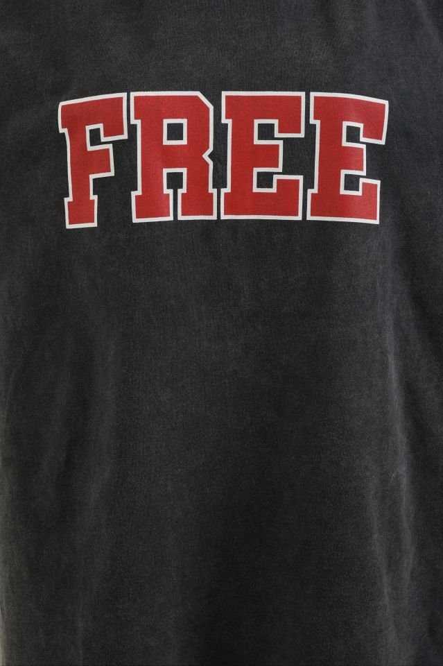 Antrasit Kırmızı  Baskılı Soluk Efektli Oversize Tshirt