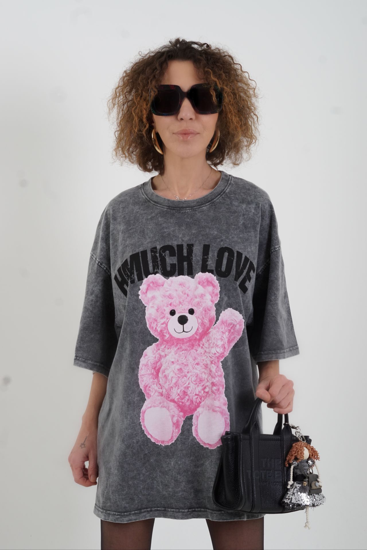 Antrasit Teddy Soluk Efektli Oversize Tshirt