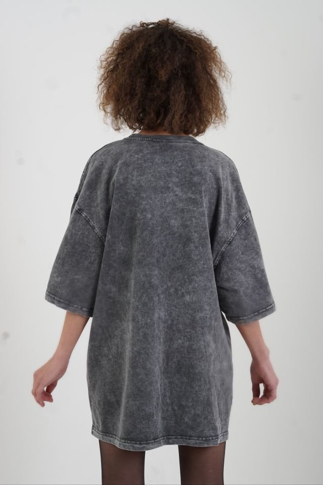 Antrasit Teddy Soluk Efektli Oversize Tshirt