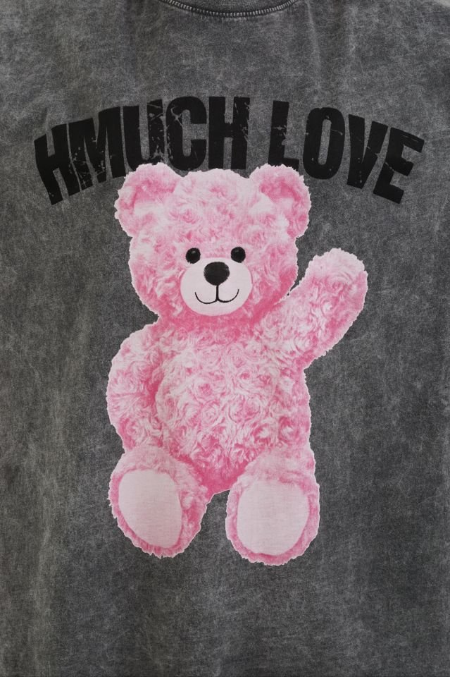 Antrasit Teddy Soluk Efektli Oversize Tshirt