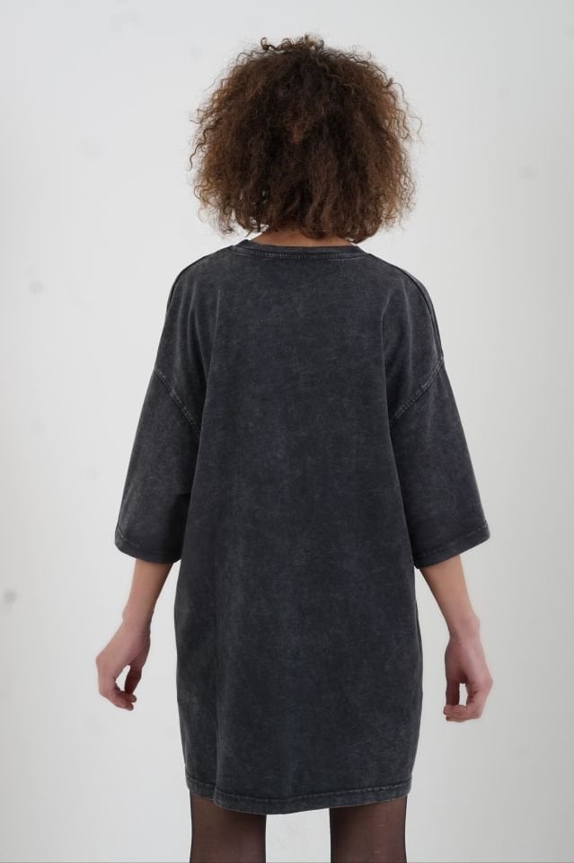 Antrasit You Say Love Baskılı Soluk Efektli Oversize Tshirt