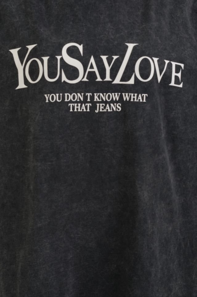 Antrasit You Say Love Baskılı Soluk Efektli Oversize Tshirt