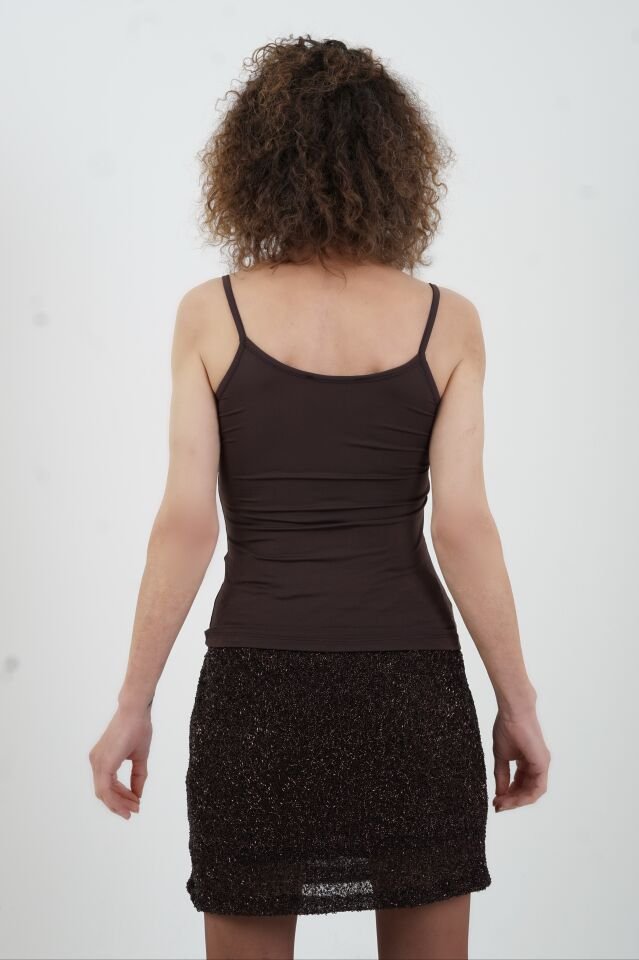 Kahve İnce Askılı Streç Atlet