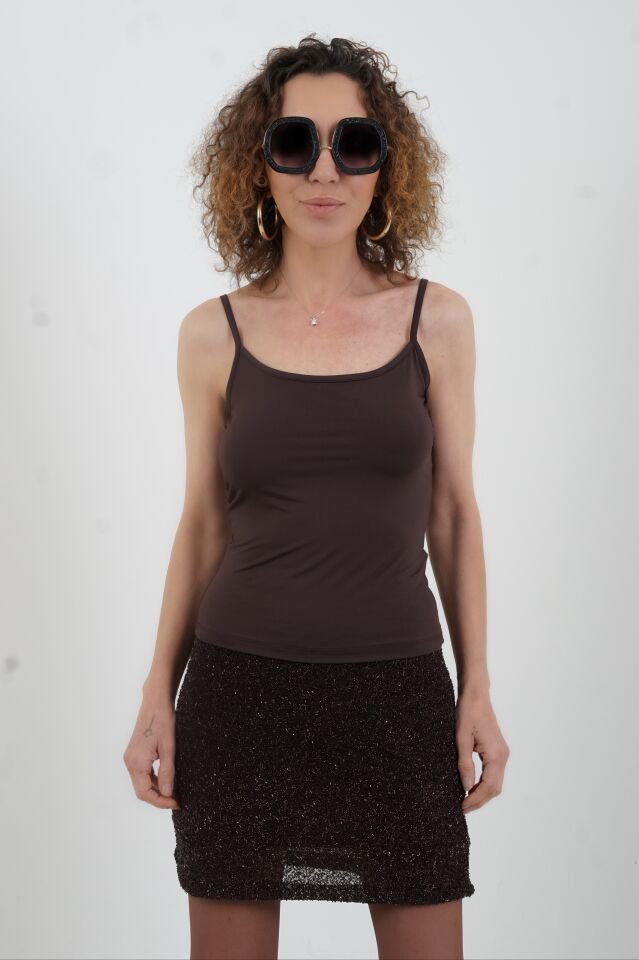 Kahve İnce Askılı Streç Atlet