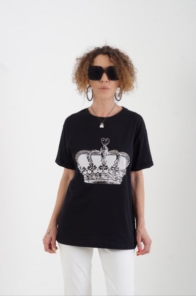 Siyah Taç Baskılı Tshirt