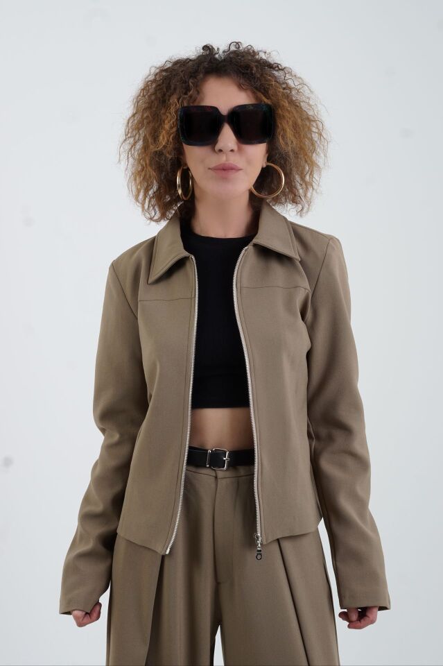 Haki Fermuarlı Ceket