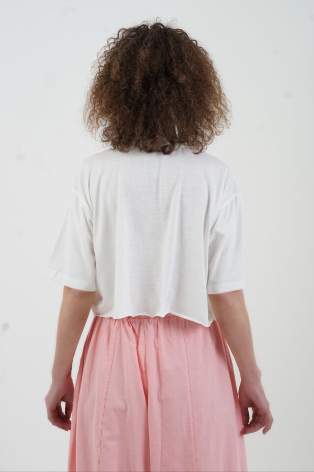 Ekru Best Think Ever Baskılı Crop Tshirt